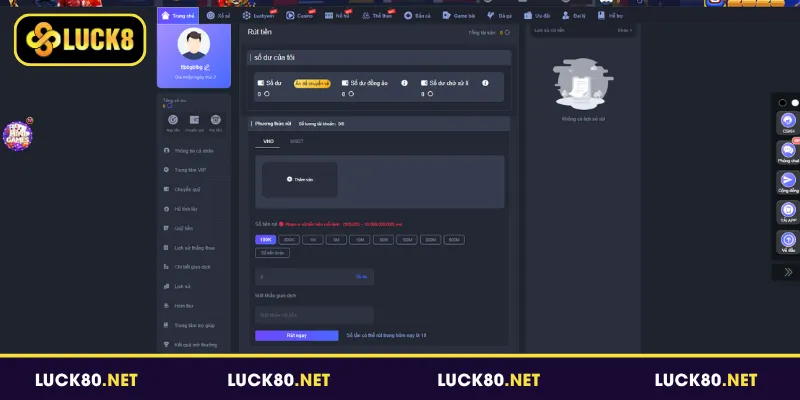 Rút Tiền Luck8 - Quy Trình Đơn Giản, Nhận Tiền Chỉ Vài Phút 3 Các bước rút tiền Luck8 dành cho người mới bắt đầu