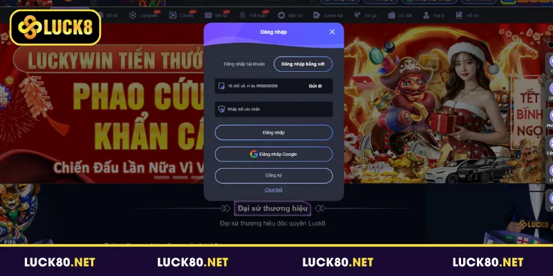 Đăng nhập tài khoản Luck8 qua số điện thoại liên kết