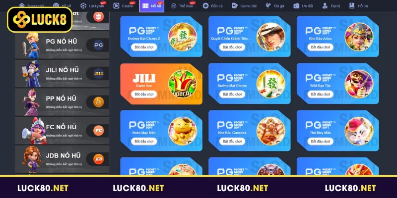 Một số sảnh chơi nổ hũ Luck8 nổi bật hàng đầu