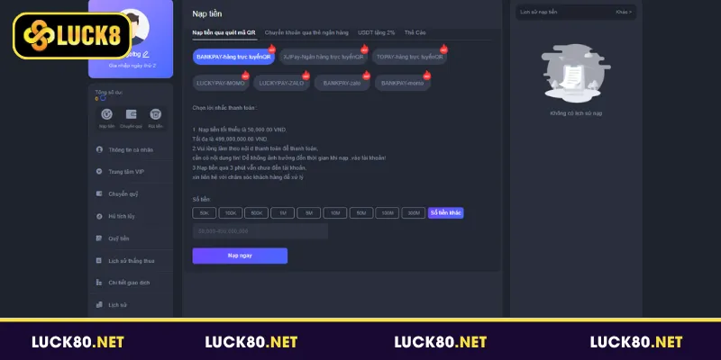 Nạp tiền Luck8 qua mã QR
