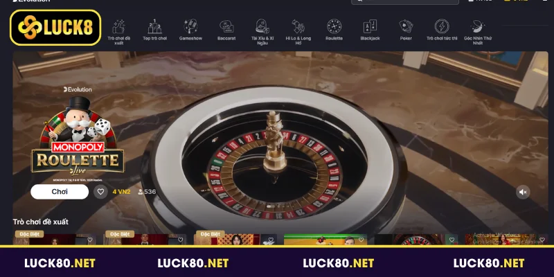 Sảnh Evolution Casino Luck8 - Khám Phá Bàn Cược Quốc Tế 3 Top 3 game hấp dẫn tại sảnh Evolution Casino Luck8