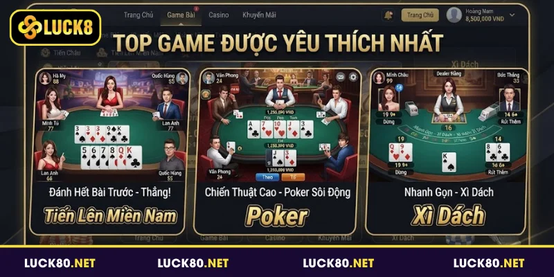 Top game bài được yêu thích nhất tại hệ thống